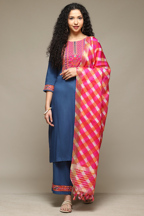 Blue and Pink Straight Suit Set image number 7