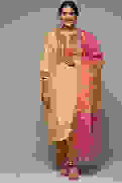 Beige Rayon Straight Kurta Pant Suit Set image number 7