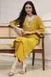 Yellow Metallic Pattern Straight Kurta