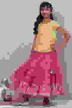 Lime Green And Pink Cotton Straight Kurta Skirt Suit Set image number 5