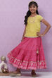 Lime Green And Pink Cotton Straight Kurta Skirt Suit Set image number 5
