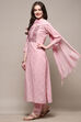 Pink Cotton Embroidered Unstitched Suit set image number 5