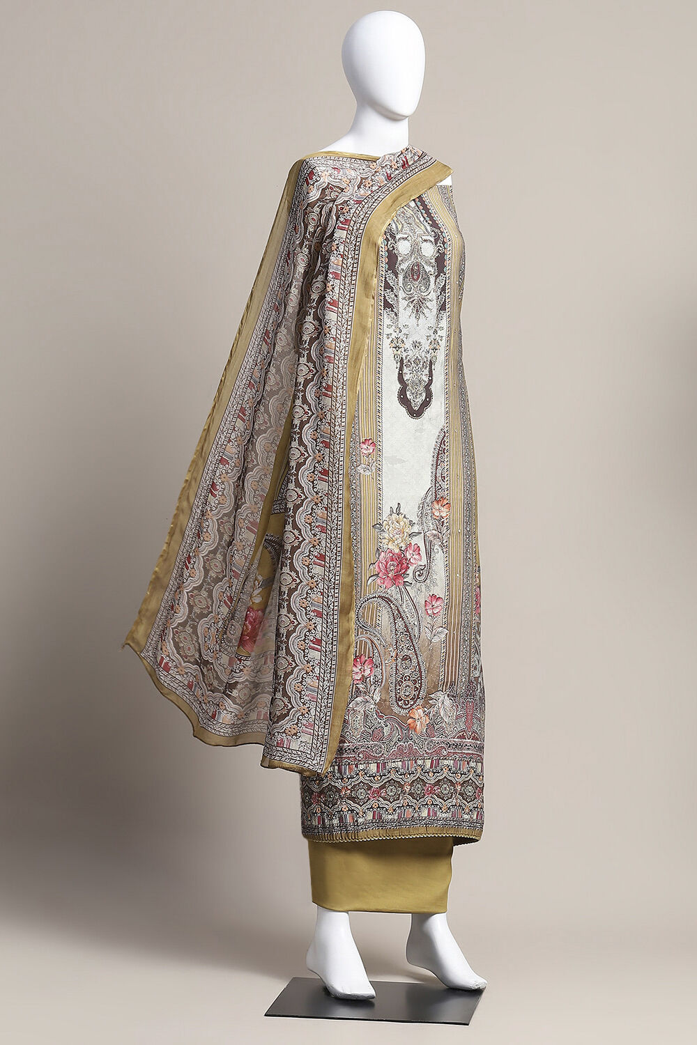 Grey Muslin Unstitched Suit Set image number 0