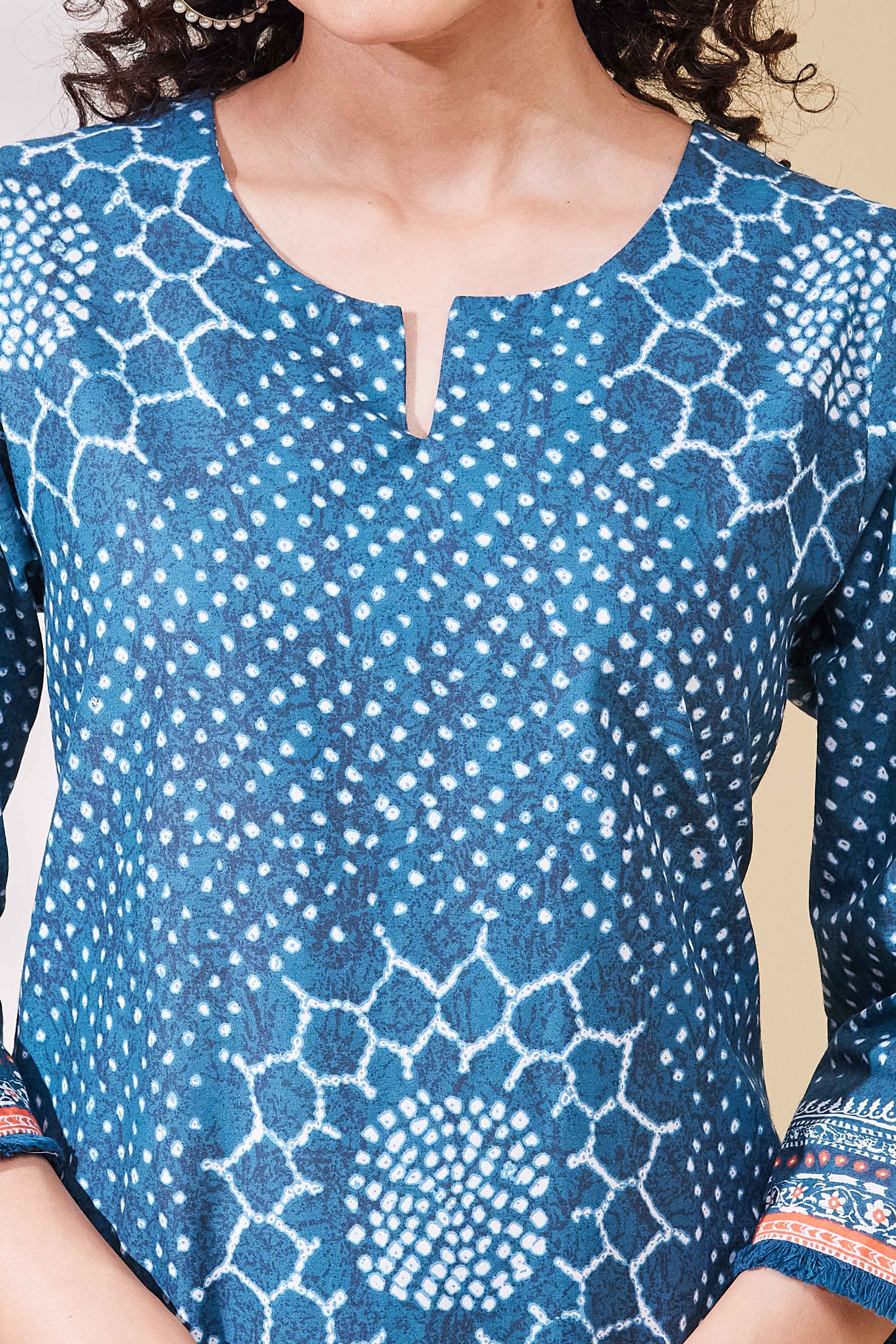 Teal Cotton Straight Kurta image number 1