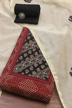 Maroon Cotton Blend Hand Block Print Unstitched Suit Set image number 0
