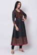 Black Cotton Anarkali Kurta Churidar Suit Set image number 4