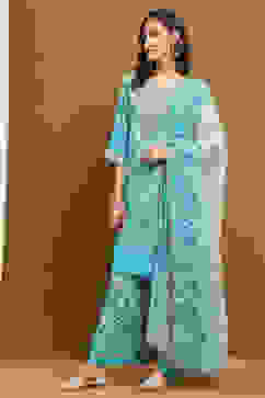 Sea Green Georgette Printed Festive Straight Suit Set image number 3