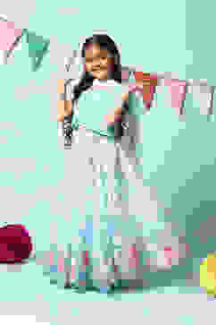 Blue Cotton Blend Short Top Lehenga Set image number 0