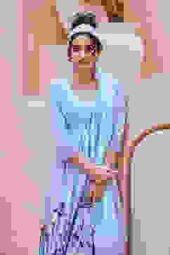 Aqua Blue Cotton Gathered Suit Set image number 5