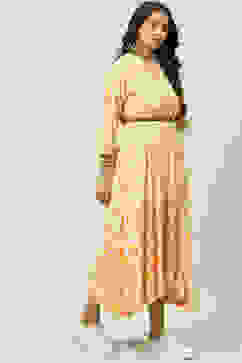 Mustard Rayon Asymmetric Fusion Dress image number 2