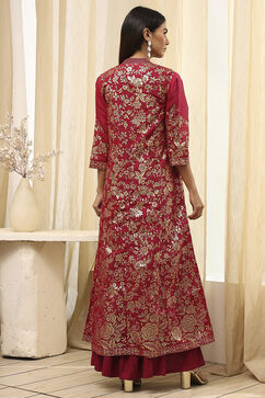Plum Art Silk Flared with Cape Printed Dress image number 5