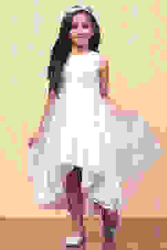 White Organza Embellished Asymmetric Flared Dress image number 0