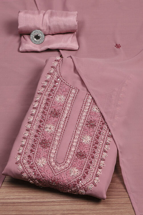Pink Georgette Hand Embroidered Unstitched Suit Set image number 0