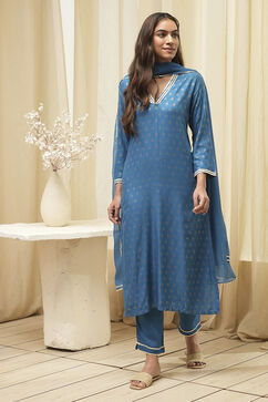 Blue Rayon Straight Kurta Pant Suit Set image number 6