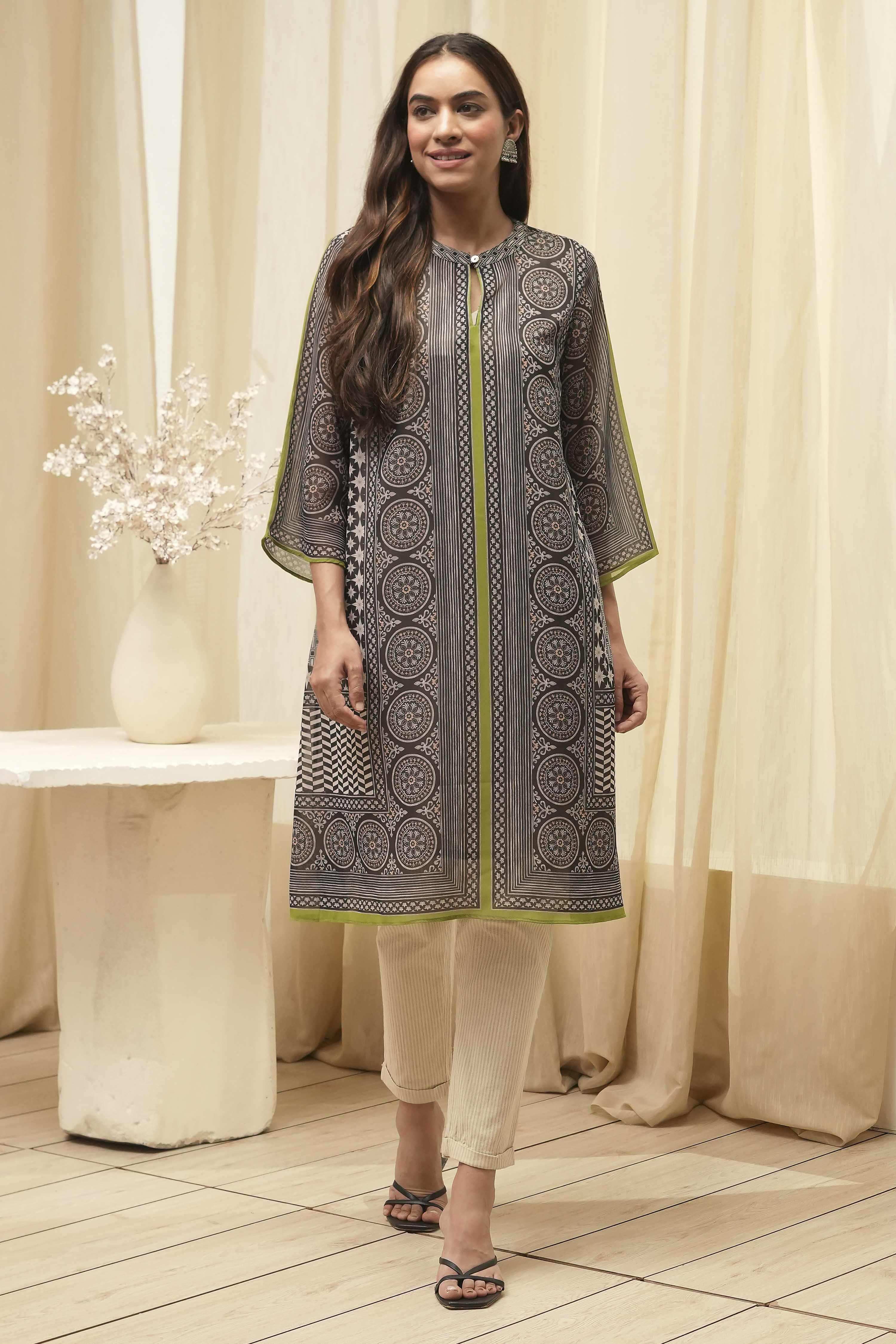 Black Printed Straight Kurta image number 6