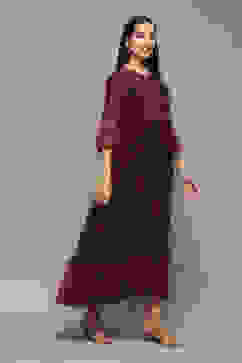 Pink & Purple Polyester Flared Printed Dress image number 4