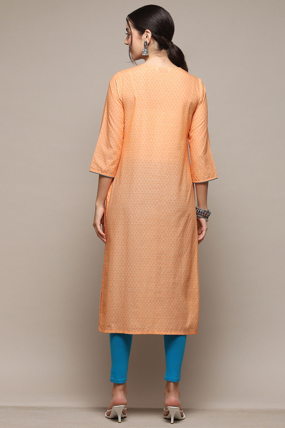 Green Cotton Blend Straight Printed Kurta image number 3