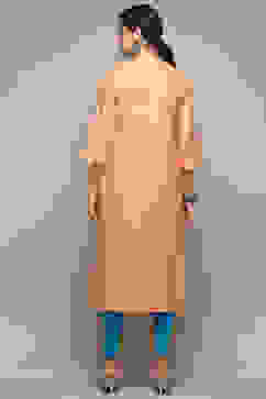 Orange Cotton Printed Straight Kurta image number 3