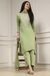Sage Green Viscose Rayon Straight Solid Suit Set image number 0