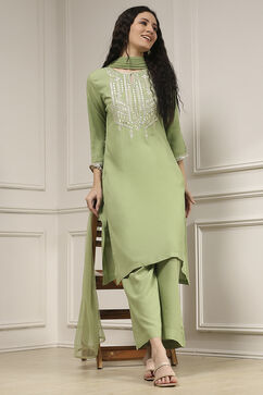 Sage Green Viscose Rayon Straight Solid Suit Set image number 0