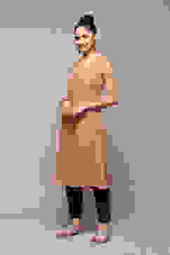 Peach & Blue Polyester Straight Printed Kurta image number 2