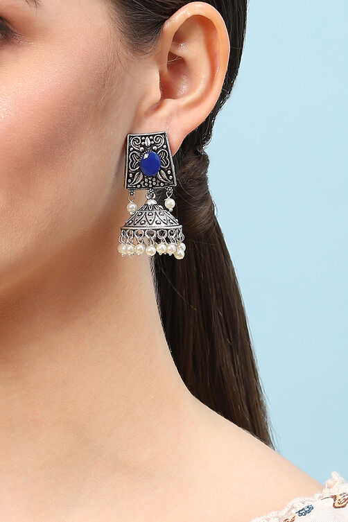 Oxidised Dark Blue Earrings image number 1