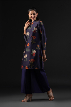 Rohit Bal Indigo Cotton Silk Straight Printed Kurta Set image number 3