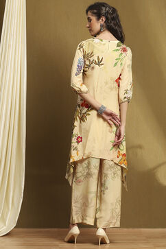 Ecru Modal Floral Printed Asymmetric Kurta Set image number 4