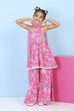 Pink Cotton Printed Gathered Suit Set