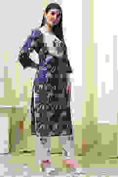 Blue Cotton Unstitched Suit Set image number 6