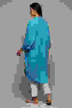 Blue Rayon Straight Printed Kurta image number 4