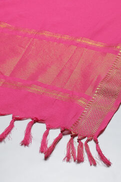 Fuschia Cotton Straight Kurta Slim Pant Suit Set image number 3