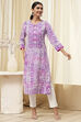 Lavender Printed Straight Kurta image number 6