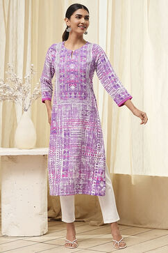Lavender Printed Straight Kurta image number 6
