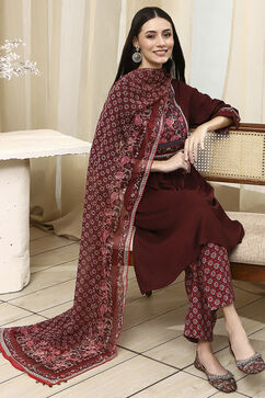 Plum Rayon Viscose Narrow Suit Set image number 0