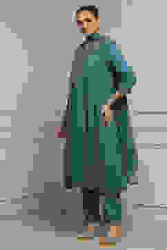 Teal Green Solid Kalidar Suit Set image number 3