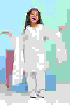 White Poly Chanderi Solid A-Line Suit Set image number 6