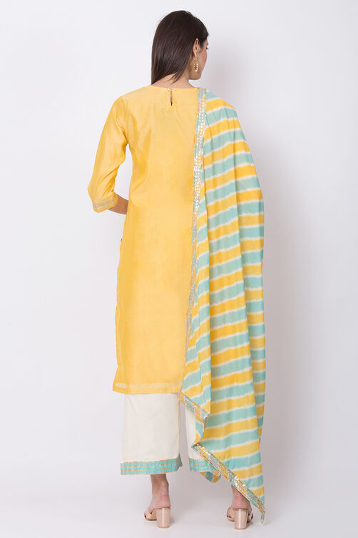 Yellow Art Silk Straight Kurta Palazzo Suit Set image number 4