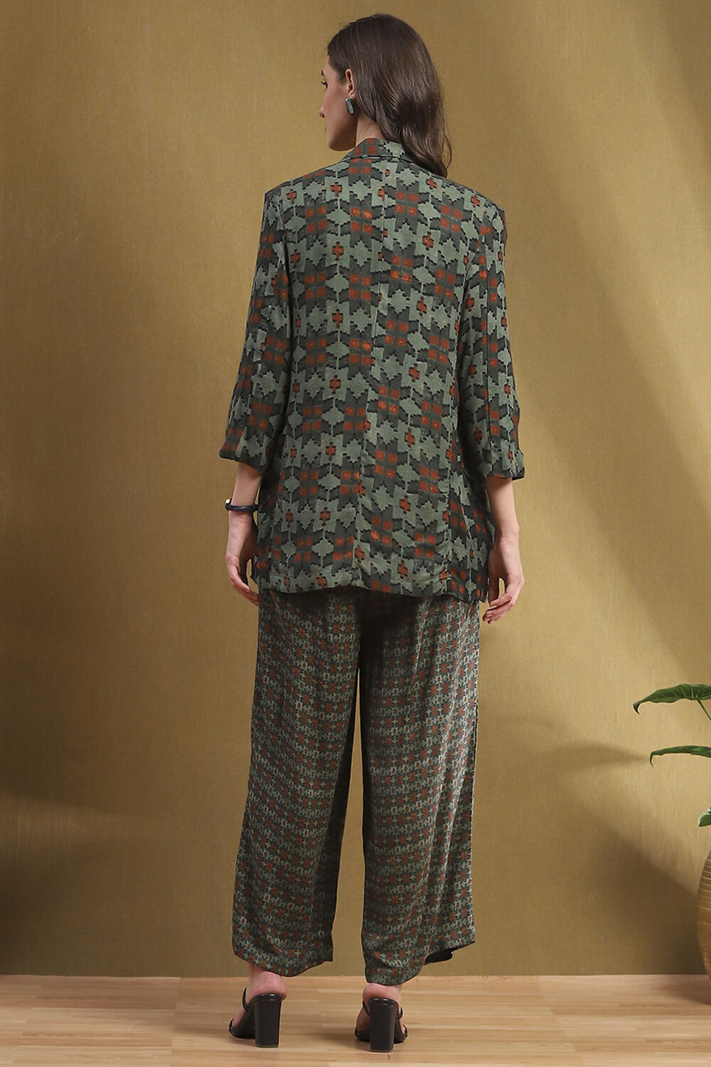 Sage Green Hand-Block Printed Straight Co-ord Set image number 4