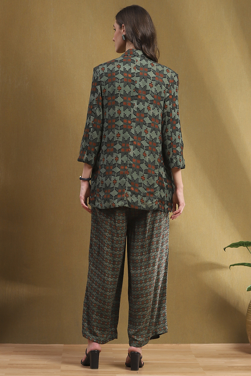 Sage Green Hand-Block Printed Straight Co-ord Set image number 4