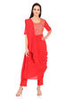 Red Art Silk Saree Kurta Slim Pant Suit Set image number 0