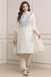 Off White Art Silk Straight Kurta Regular Pant Suit Set