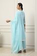 Sky Blue Cotton Floral Embroidered Straight Suit Set image number 4