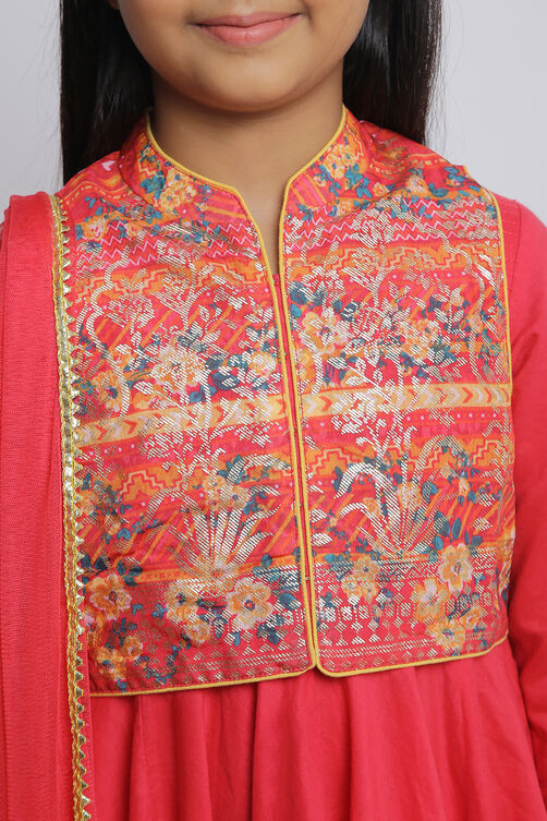 Red Cotton Anarkali Kurta Churidar Suit Set image number 1