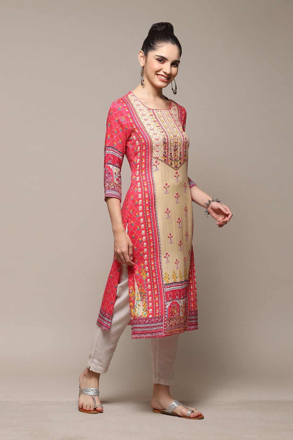Deep Fuchsia LIVA Straight Printed Kurta image number 4