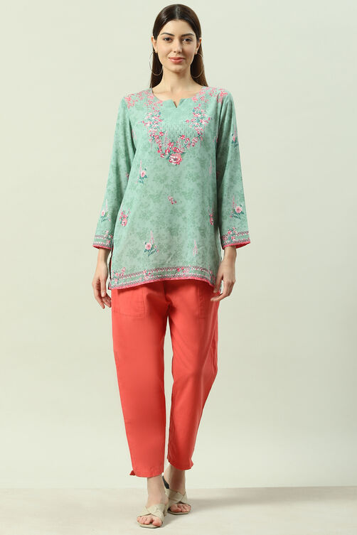 Sea Green Art Silk Printed Short Kurti image number 5