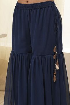 Blue Embroidered Straight Suit Set image number 2