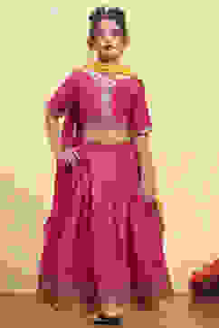 Pink Polyester Yarndyed Fitted Lehenga Set image number 6