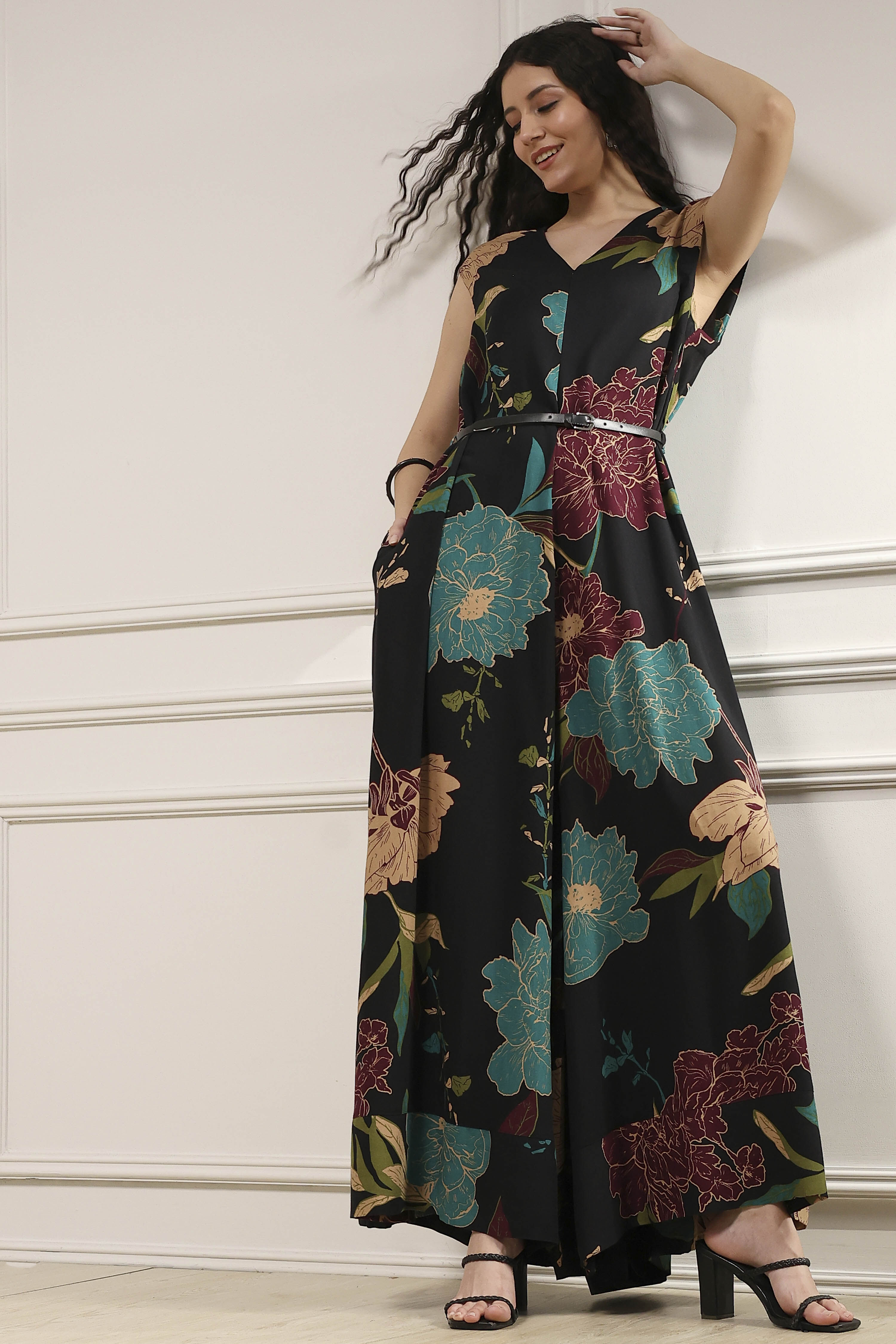 Black Floral Printed Straight Jumpsuit image number 0