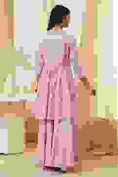 Pink Cotton Metallic Polka Dots Flared Suit Set image number 4